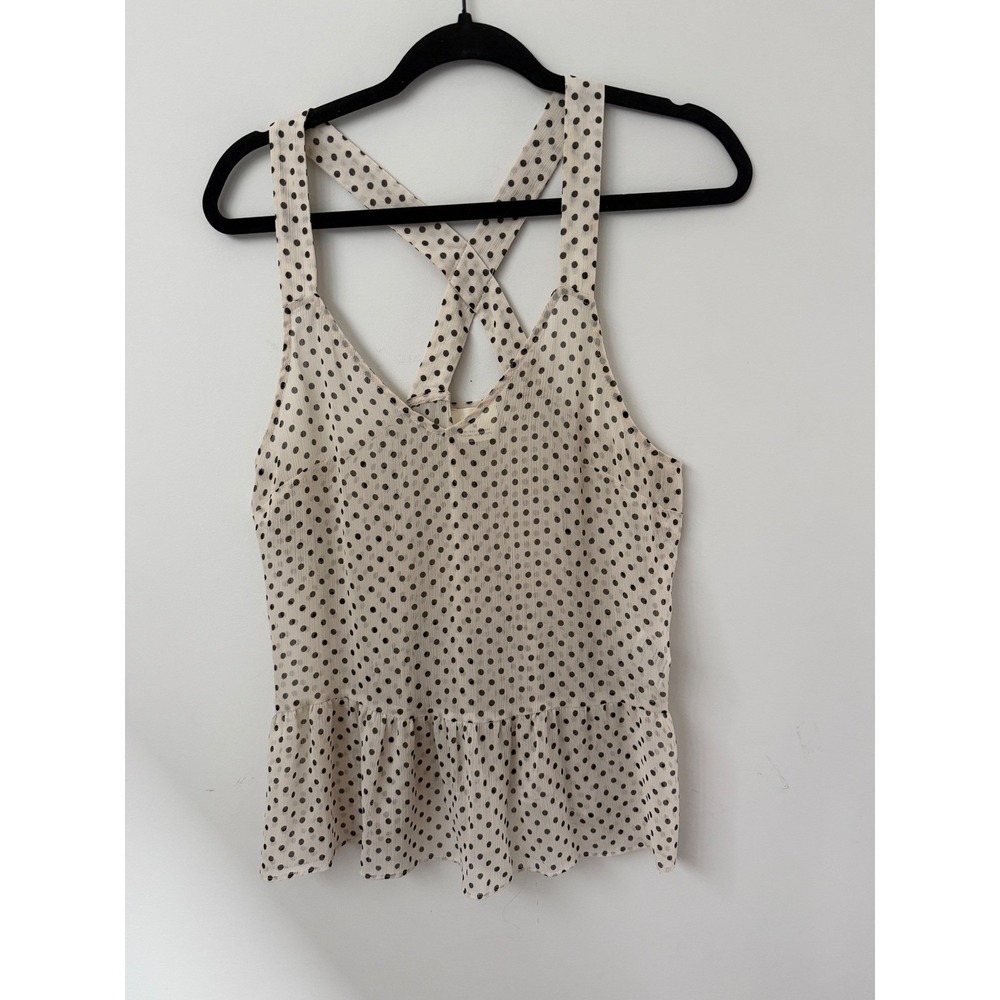 Pins & Needles Sheer Polka Dot Halter Babydoll Top Cream Black M